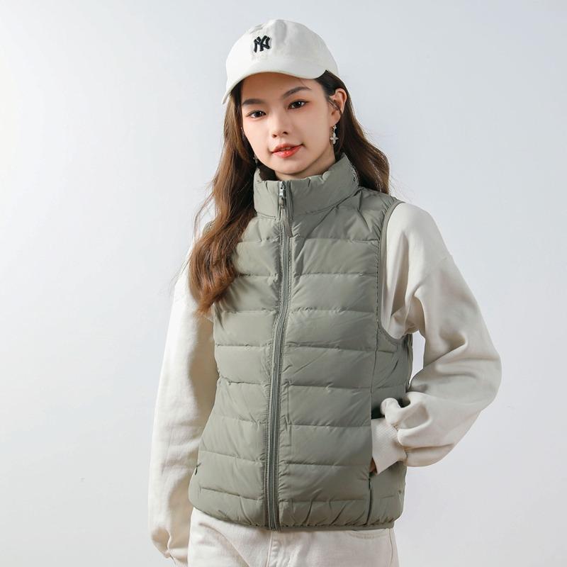 Feather new women's 90-fleece solid color women's clothing stand-up collar vest seamless down jacket vest large size jacket