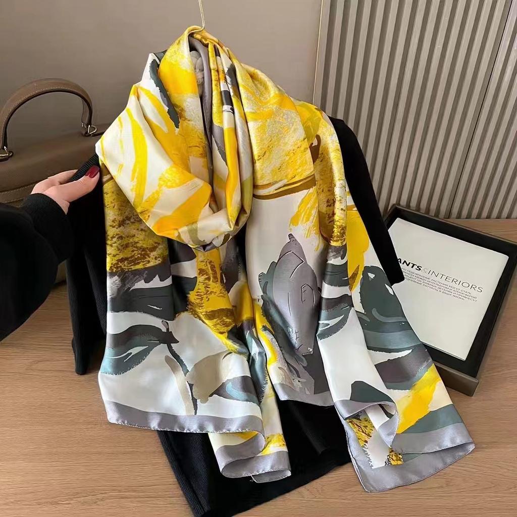 Spring, Summer and Autumn New Simulation Silk Scarf Female Decorative Hobo Shawl Sunscreen Beach Towel