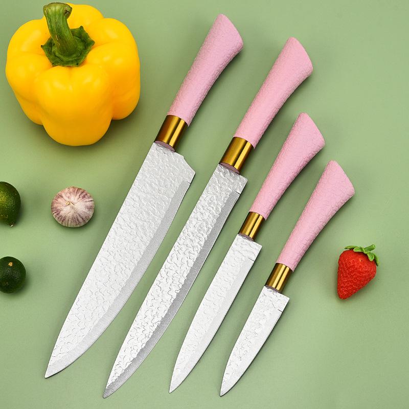 Sex delar rostfritt stål knivset Rose Gold presentförpackning köksredskap