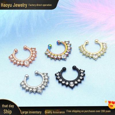 Alloy Diamond Faux Nose Ring Jewelry with No-Hole Clip Design