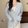Navava Women Thin Striped Long Sleeve Hoodie Zip Up Nc384