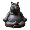 Yoga Master Hippo Figurine Handcrafted Clumsy Yoga Hippopotamus Ornament Zen Meditation Hippo Statue for Home Office Decor Yoga Lovers Gift