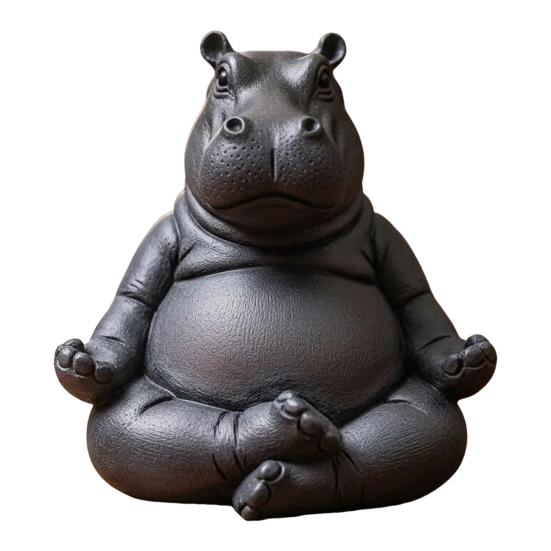 Yoga Master Hippo Figurine Handcrafted Clumsy Yoga Hippopotamus Ornament Zen Meditation Hippo Statue for Home Office Decor Yoga Lovers Gift