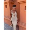European-American Cross-Border Backless Knit Dress with Metal Buckle - Women's High Waist, Slimming, Sexy Spaghetti Strap, Hollowed-out Design