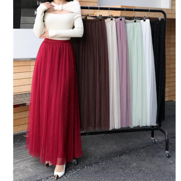 Women's Sparkling Starry Gradient Pleated Mesh Skirt