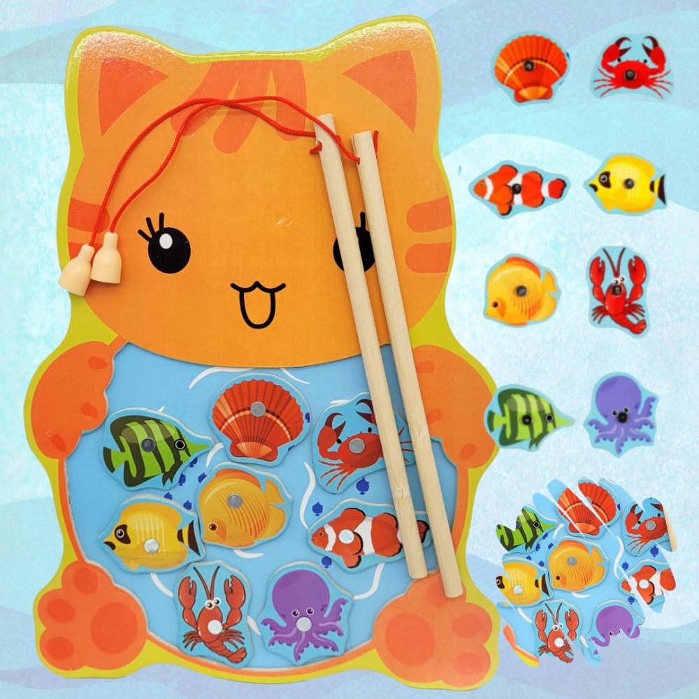 Game Fishing Fish Cat Eco Wood Two Rods Magnetic