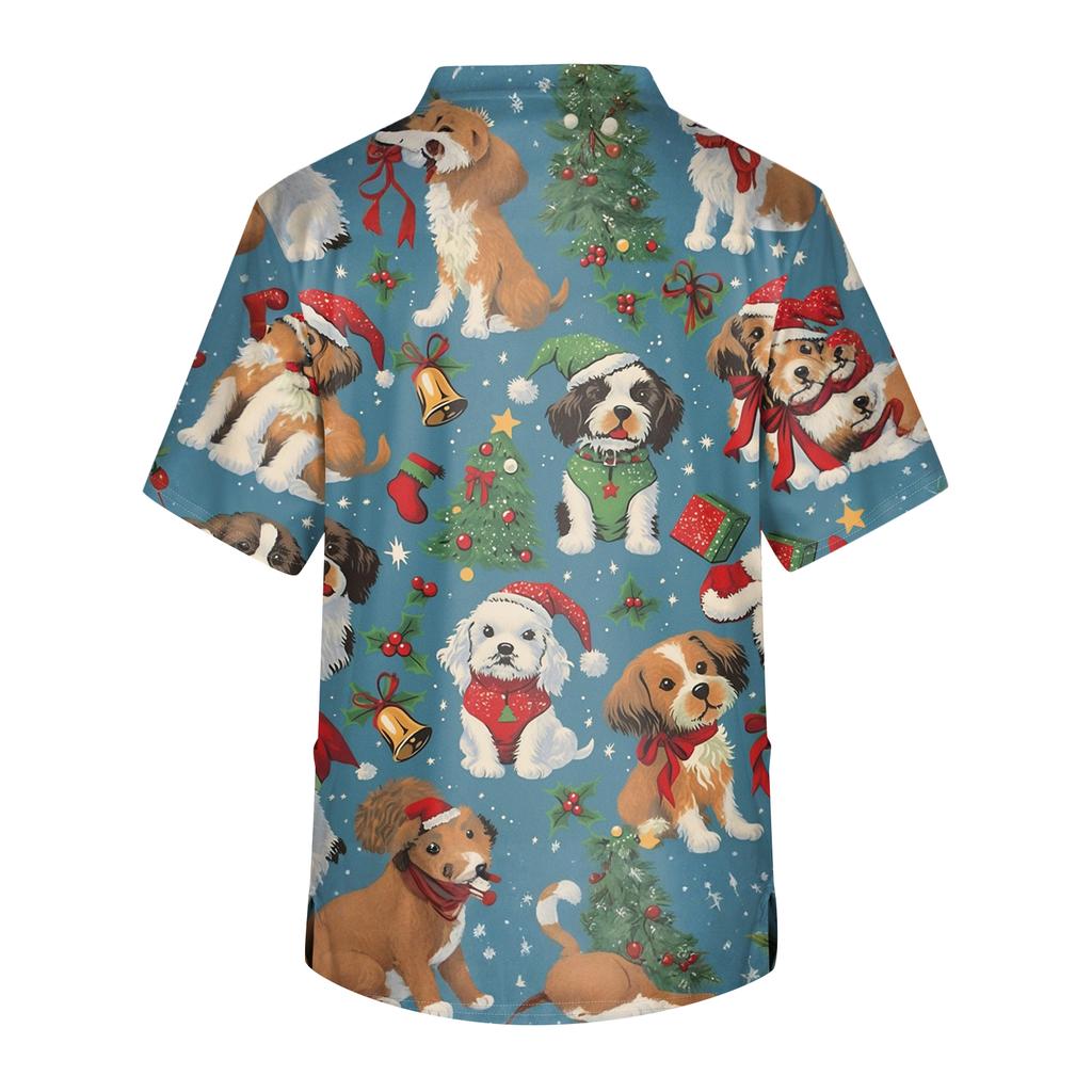 Herre Trykk Kortermet V-hals Arbeidsbluse Brystlomme Omsorgstopp