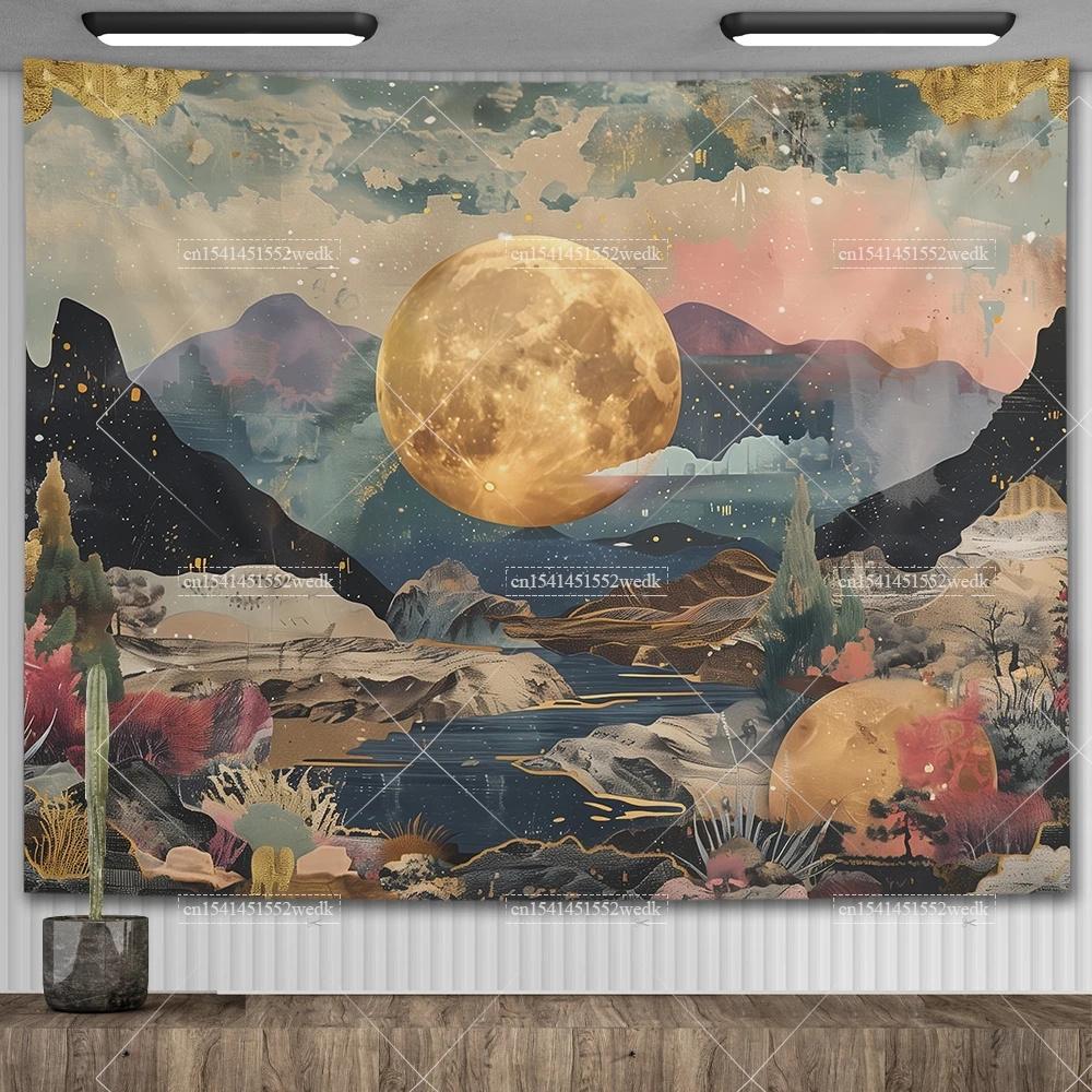 Mandala Półksiężyca Słońce Gobelin Gobelin Wiszący na Ścianie Boho Wiedźmiński Gobeliny Wystrój Pokoju Flagi Domowe