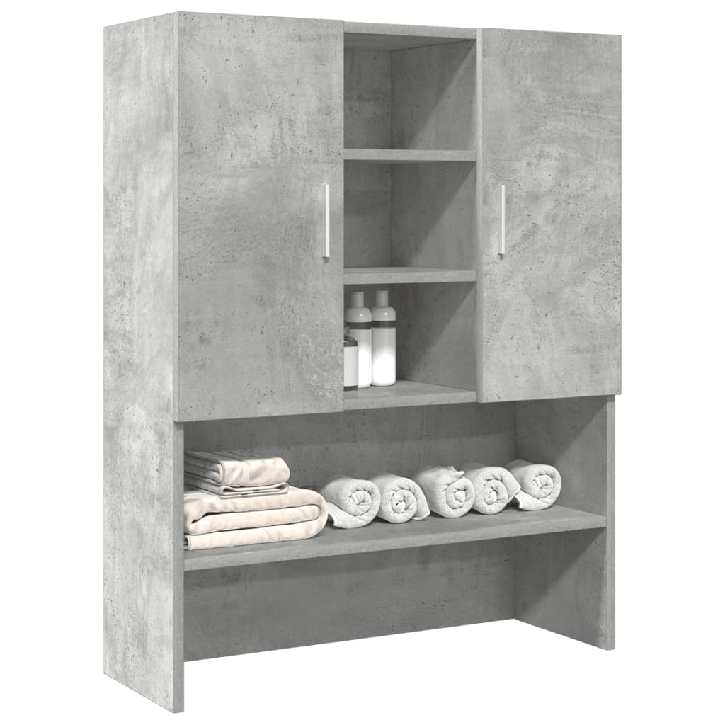 Laundry room Storage cabinet above washing machine, storage cabinet above toilet, double door multi-space storage, concrete grey 70.5x25.5x90 cm