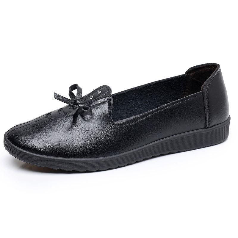 Jarní a podzimní dámské mokasíny s mašličkou pro ženy středního a staršího věku, pohodlné s měkkou podrážkou, ploché protiskluzové boty pro maminky