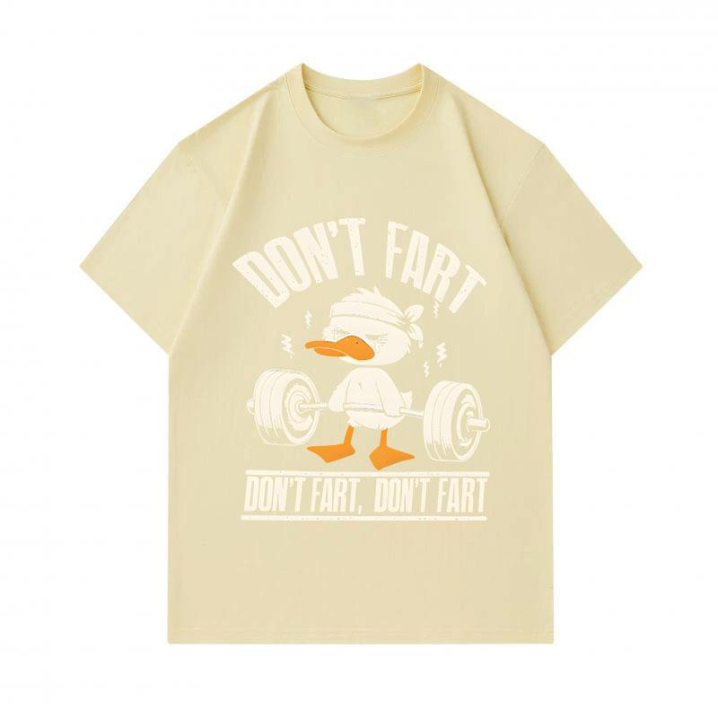 Men's 100% Cotton Crew Neck Short Sleeve T-Shirt, Funny Weightlifting Duck Don't Fart Graphic Casual Workout Humor Tee for Gym Sports Daily Wear