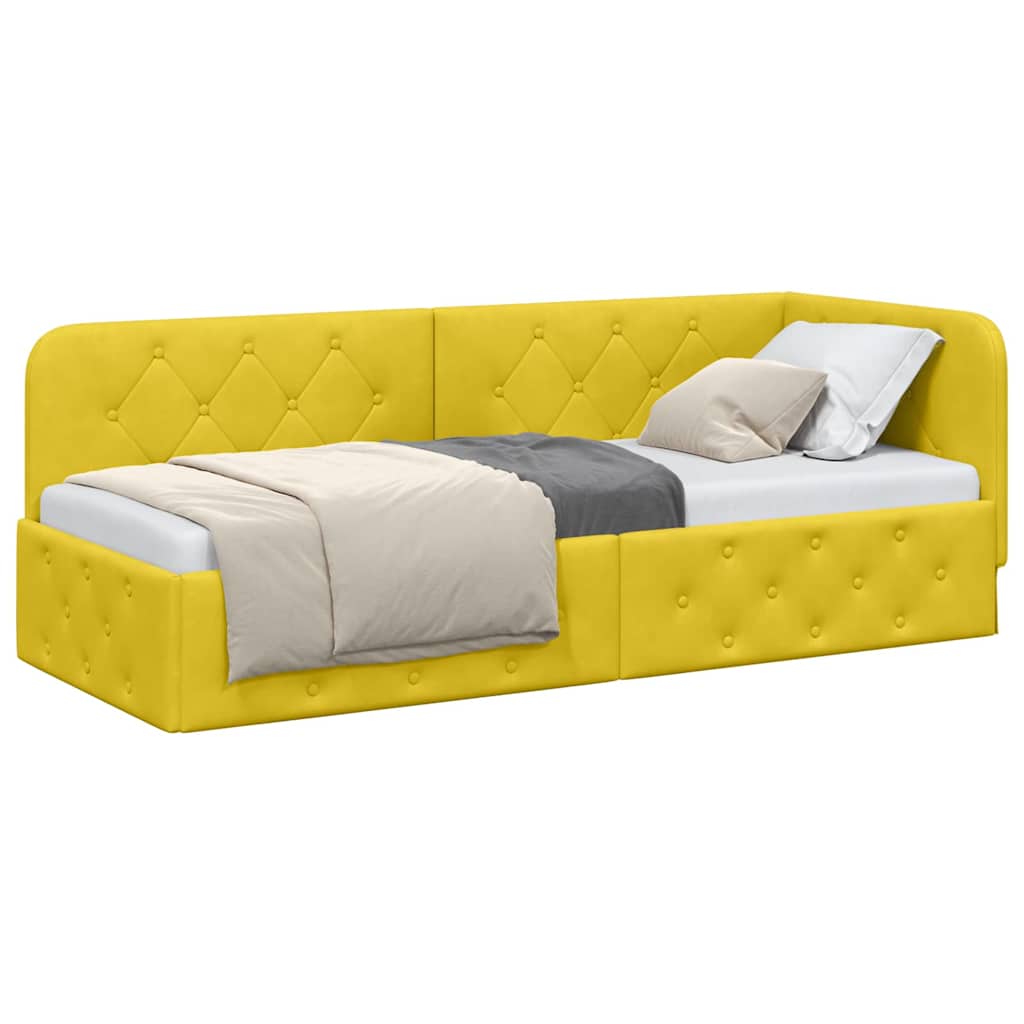 Corner Bed Frame Yellow 80 X 200 Cm Velvet