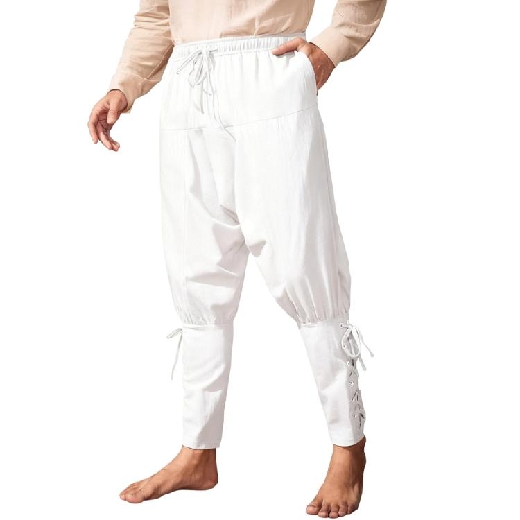 Men Pirate Pants Renaissances Ankle Band Pant Medieval Vikinges Navigator Pants Halloween Costume Cosplay with Drawstring