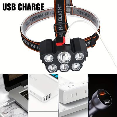 Headlamp LED Rechargeable, High Lumen Bright Head Lamp with 6 LED,USB Headlight, Waterproof Head Flashlight for Outdoor Running Hunting Hiking Camping