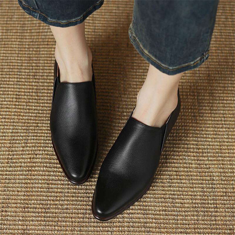Fashion NEW Spring Autumn Genuine Leather Women Shoes Fashion Loafers Pointed Toe Chunky Shoes for Women Zapatos Mujer Women Pumps