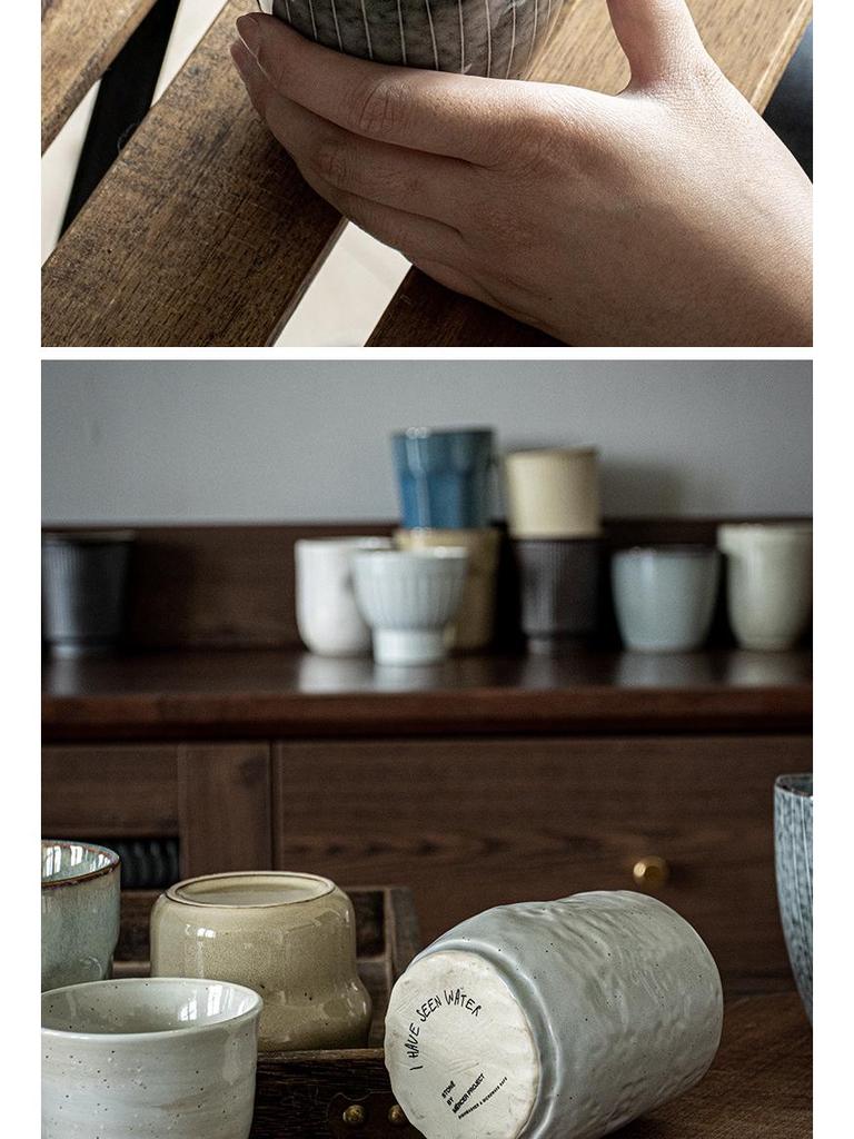 Vintage-Style Ceramic Handleless Teacup Set – Japanese-Inspired Rustic Coffee & Water Cups