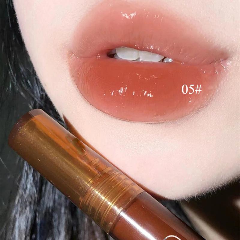 Punk Dark Brown Mirror Water Lip Gloss Red Lip Glaze Transparent Glass Lip Oil Waterproof Liquid Lipstick Clear Tint Makeup