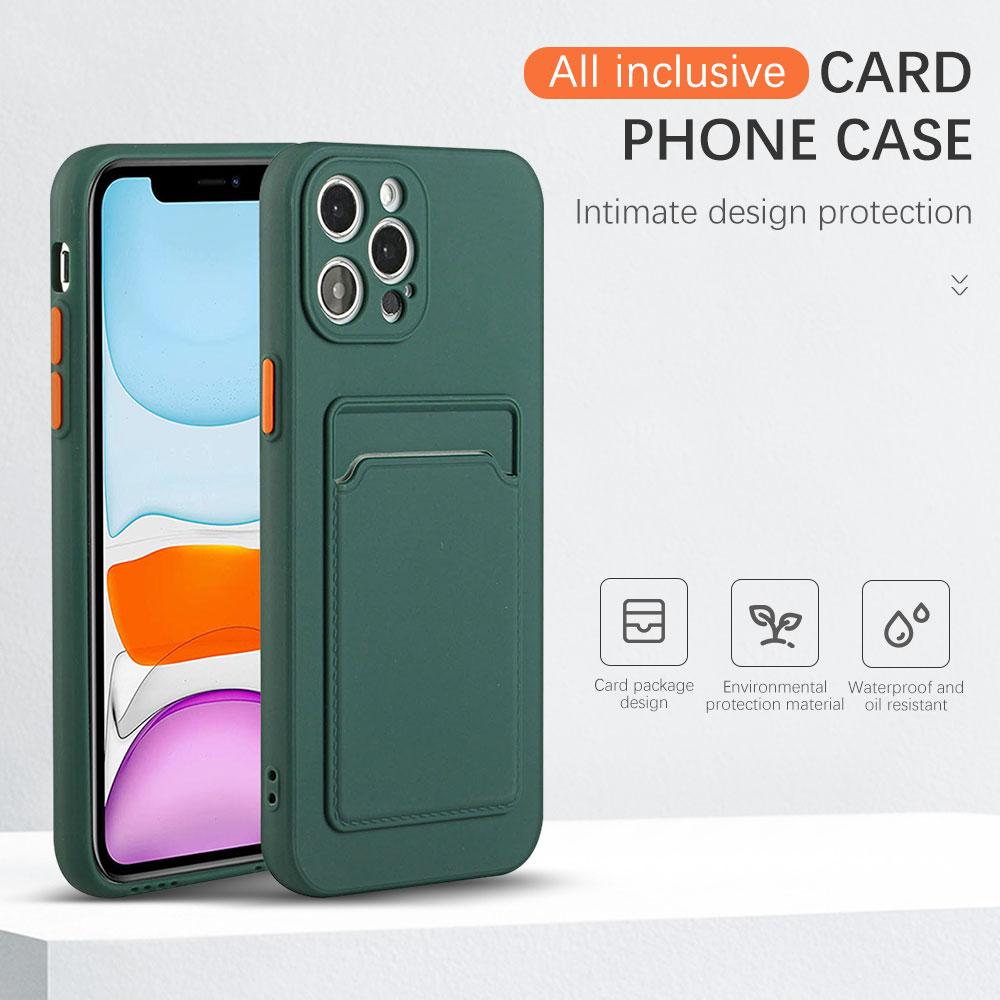 

Card Bag Holder Soft Silicone Phone Case for IPhone 15 14 11 13 12 Pro Max XS XR X SE 2 3 8 7 Plus Shockproof Candy Wallet Cover For SE 2020 2022 темно-синього кольору