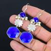 925 Silver Hexagon Blue Sapphire Stone Engagement Boho Dangling Earrings Jewelry