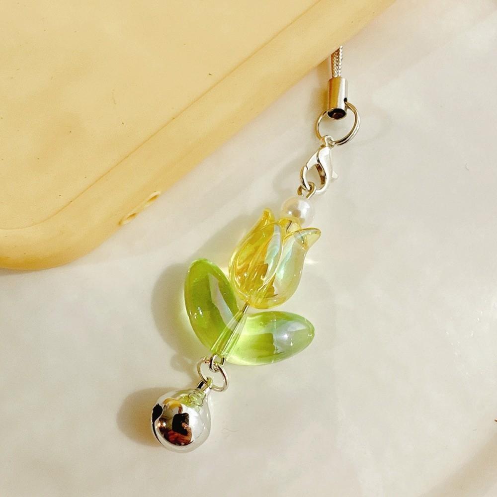 Hanging Cord Mobile Phone Lanyards with Bells Tulips Flower Hangings Pendant Tulip Phone Charm Bag