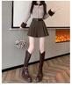 Women's 2024 High-Waist Khaki Woolen Pleated A-Line Shorts for Autumn/Winter