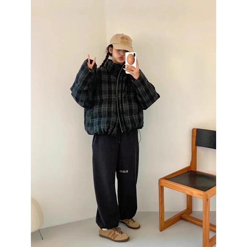 Egg South Korea Letters Floral Print Casual Jumpsuit Women's Fashion All-Matching Jogger Pants Fleece-lined Casual Sweatpants Women's Fashion Pants