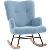 Teddy Velvet Rocking Chair with High Backrest Rubber Wood Legs Armrests Light Blue