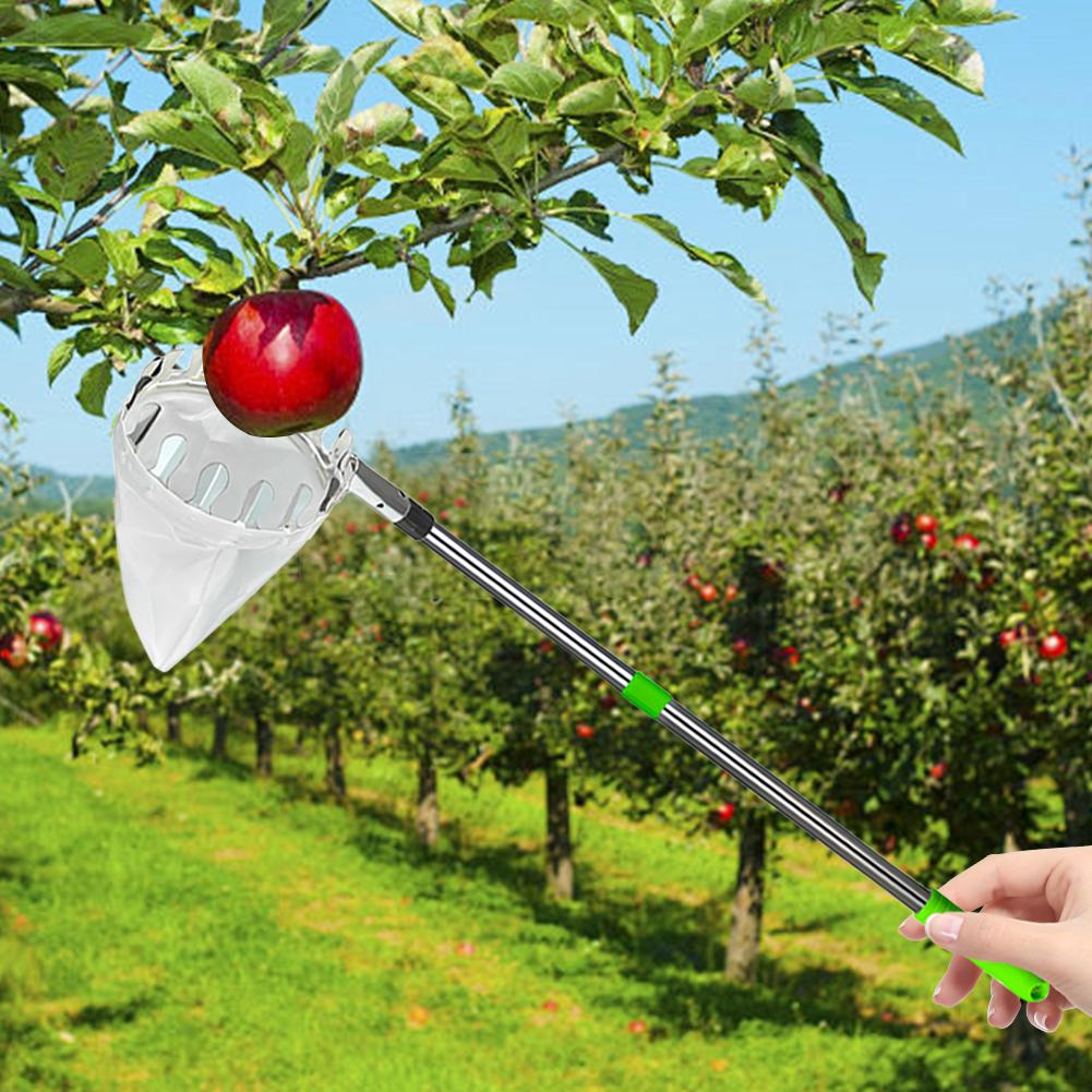 Fruit Picker Pole W/ Storage Bag Stainless Steel Apple Picker Pole Fruits Picker Tool High Tree Orchard Picking Tool Garden Tool