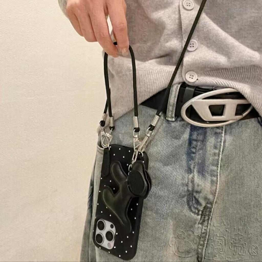 Leather Dog Pendant Crossbody Rope Suitable for Apple 16 Promax Mobile Phone Case IPhone 15 New Model