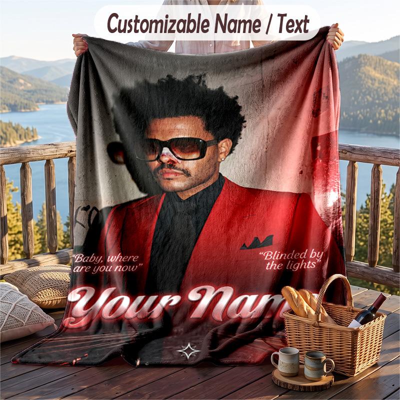 Personalized Flannel Throw Blanket,The Weeknd Custom Printed Name, Cozy Plush Blanket For Home Use