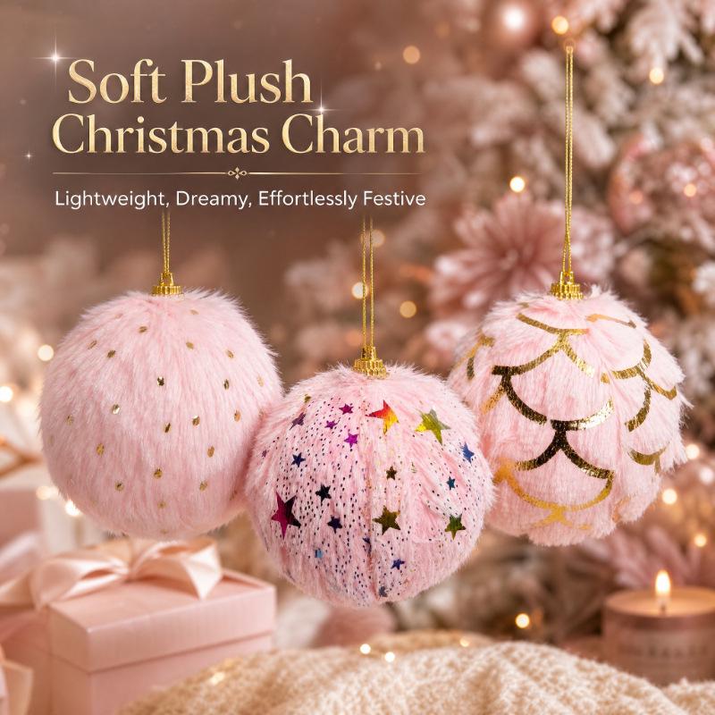 Fluffy Christmas Tree Ornament Set - Festive Ball Pendant Decorations
