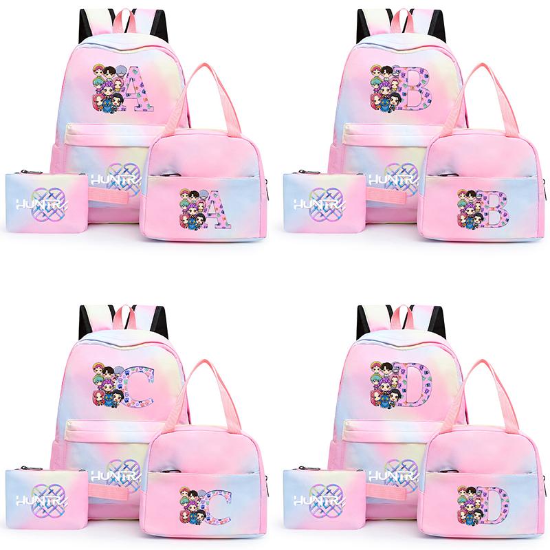 3Pcs/set K-Pop Printed Backpack with Pencil Case Lunch Bag for Teenager Girl Boy Bookbag Large Capacity Waterproof Travel Bag Kid Gift Mochila