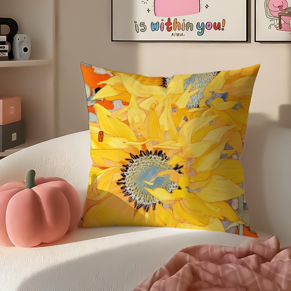 sunflower Cushion Cover Pillowcase Short Plush Invisible zipper Room Sofa Cushion Cover