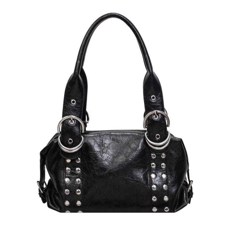 Korean Style Rivet Handbag: Large Capacity, Versatile Shoulder & Underarm Bag for Women - High-Quality, Trendy Motorcycle Design