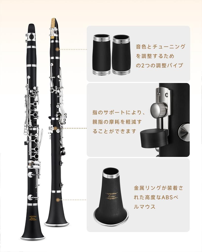 Eastar Clarinet Nickel Plated B Tone Clarinet ABS Resin Tube Boehm Type Care Included For Beginners Black ECL-300 School Opening Present