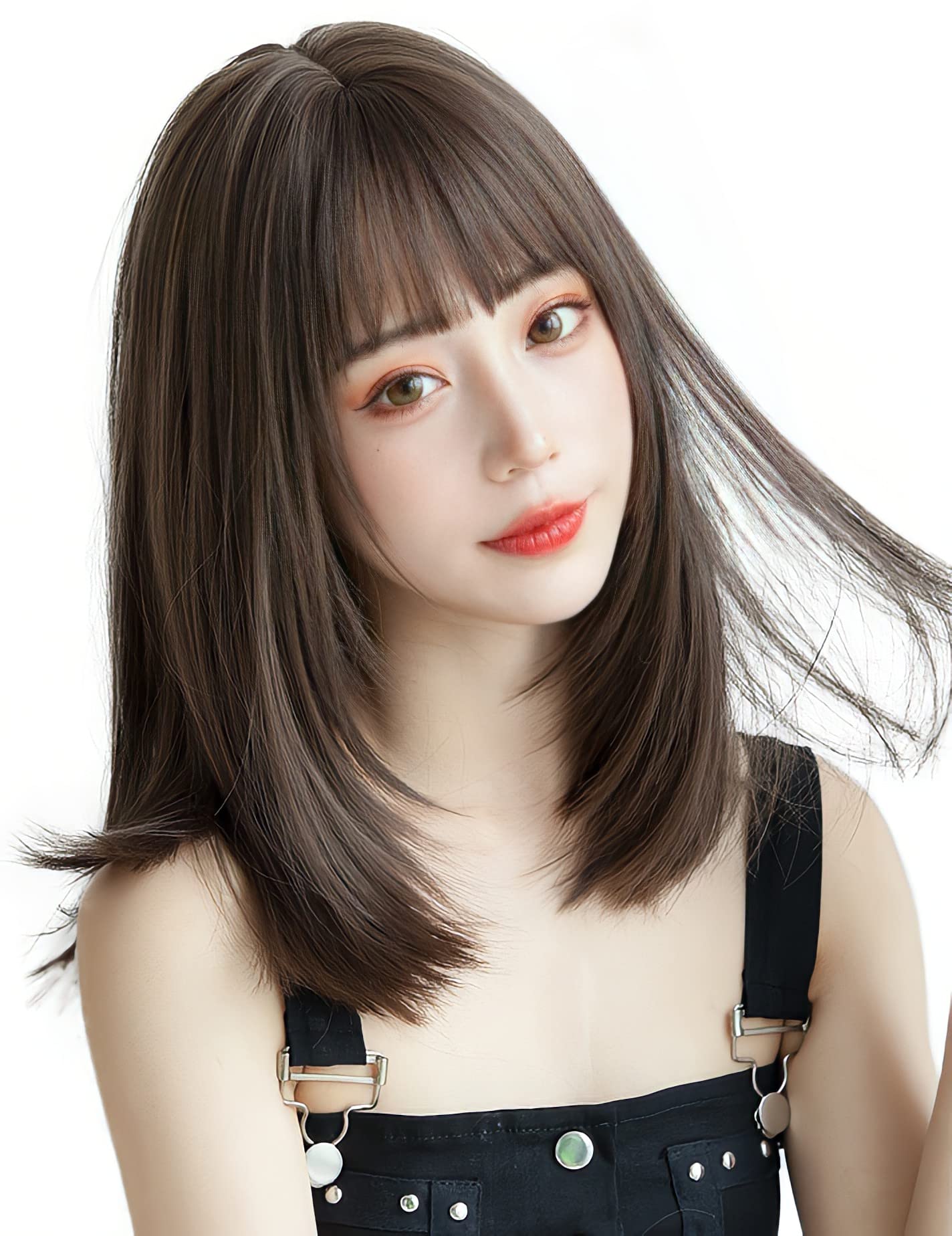 

Limakara Synthetic Hair Wig, Medium Length, Straight, Natural Look, Full Wig, Semi-Long, Layered, Women s Wig, Slimming Effect, Cute, Blunt Cut, with