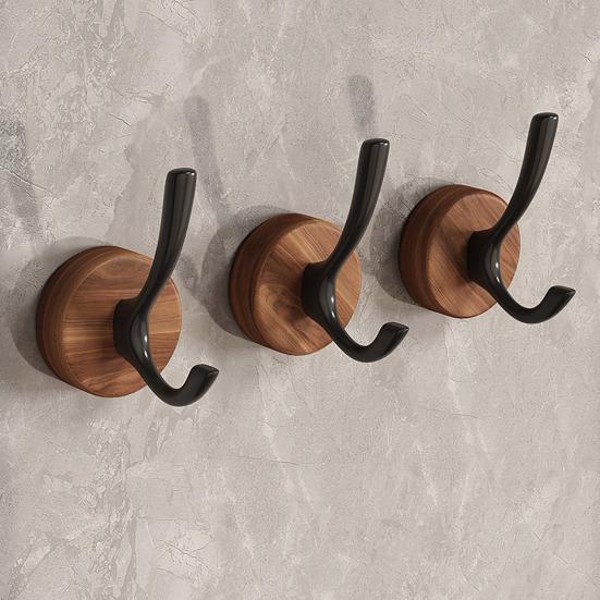 Adhesive Wall Hook No Drill Rustproof Hook with Retro Wood Grain Pattern Hanger for Bathroom