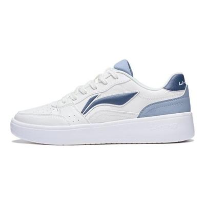 Li Ning Sycee Slip Resistant Cushioning Abrasion Resistant Height Increasing Low Top Skateboard Shoes Men's White Blue AGCT339-4
