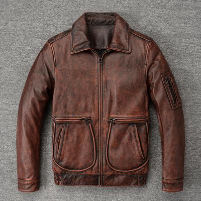 Flight Jackets Genuine Cowhide Leather Jacket Vintage Red Brown Real Cow Coat Men Pilot Bomber Coat Air Force A2 Clothes Autumn