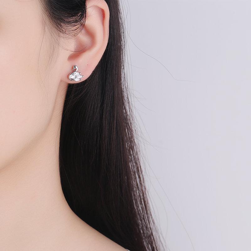 S925 Sterling Silver Swan Stud Earrings for Women - Elegant and Trendy Valentine's Day Gift