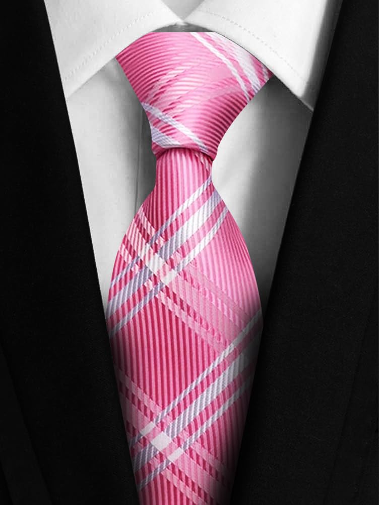 [Mendens] Silk Necktie, Stylish Check and Stripe Pattern, Men's, Formal, Business, Wedding, Gift, Luxury Brand, Trendy, Pink, 8cm