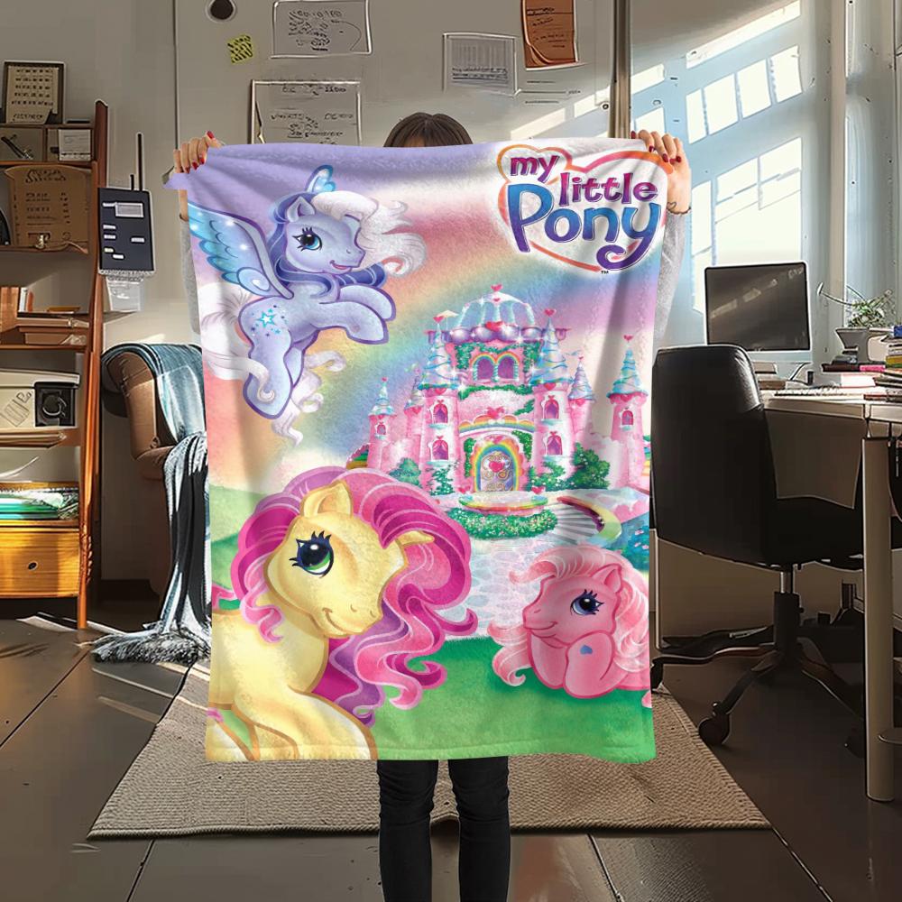 1Pc My Little Pony Print Flannel Blanket, High quality Comfortable for All Seasons, Home Decor, Warmth and Comfort, Perfect for Gifts