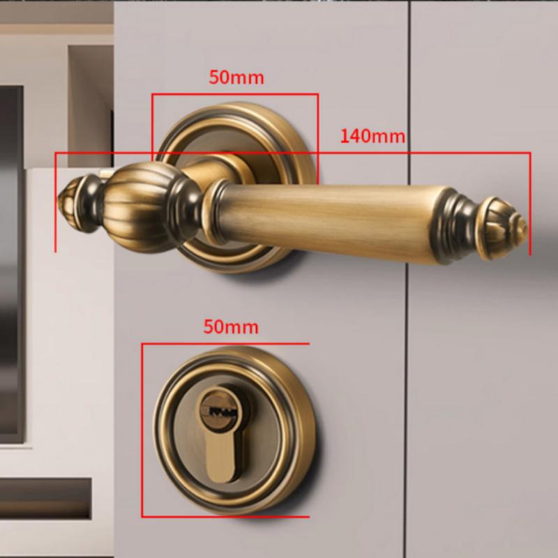 Indoor Door Lock, Bedroom Wooden Door Lock, Shiny Silver Split Retro Set, Gold Silent Handle Lock