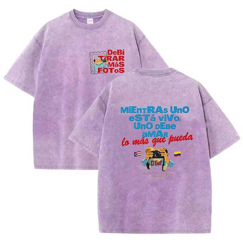 T-shirt alla moda Hip Hop Rapper Bad Bunny Cotone Lavato Vintage Debi Tirar Mas Fotos DTMF Abbigliamento Uomo