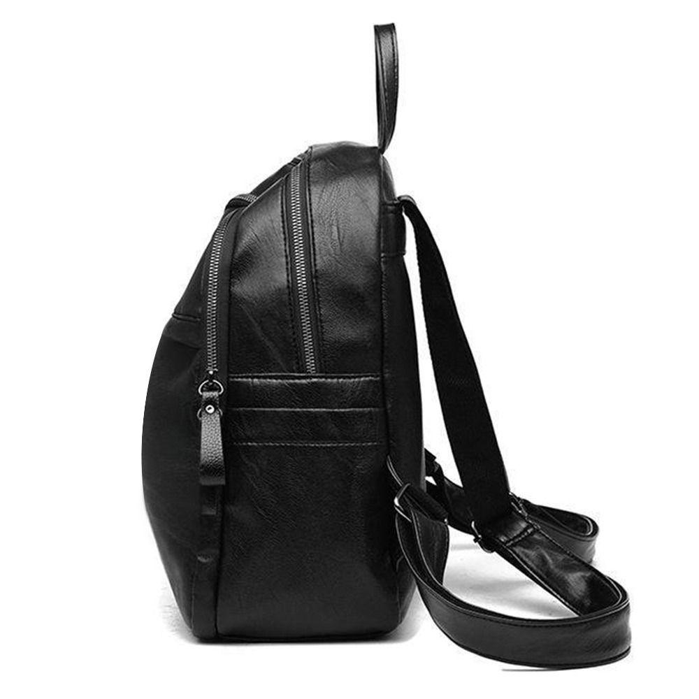 Simple PU Leather Women Backpack Black Large Capacity Shoulder Bags Waterproof Travel Bag Outdoor