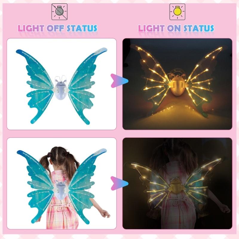 Moving Butterfly Wing with LED Lights Costume Accessory for Birthday Halloween Ornament Handmade Cosplay Accessories