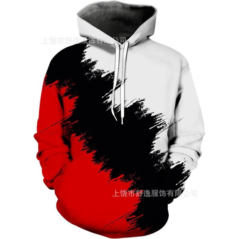 Mens Oversized Hooded Sweatshirt With Digital Print Casual Long Sleeve Top