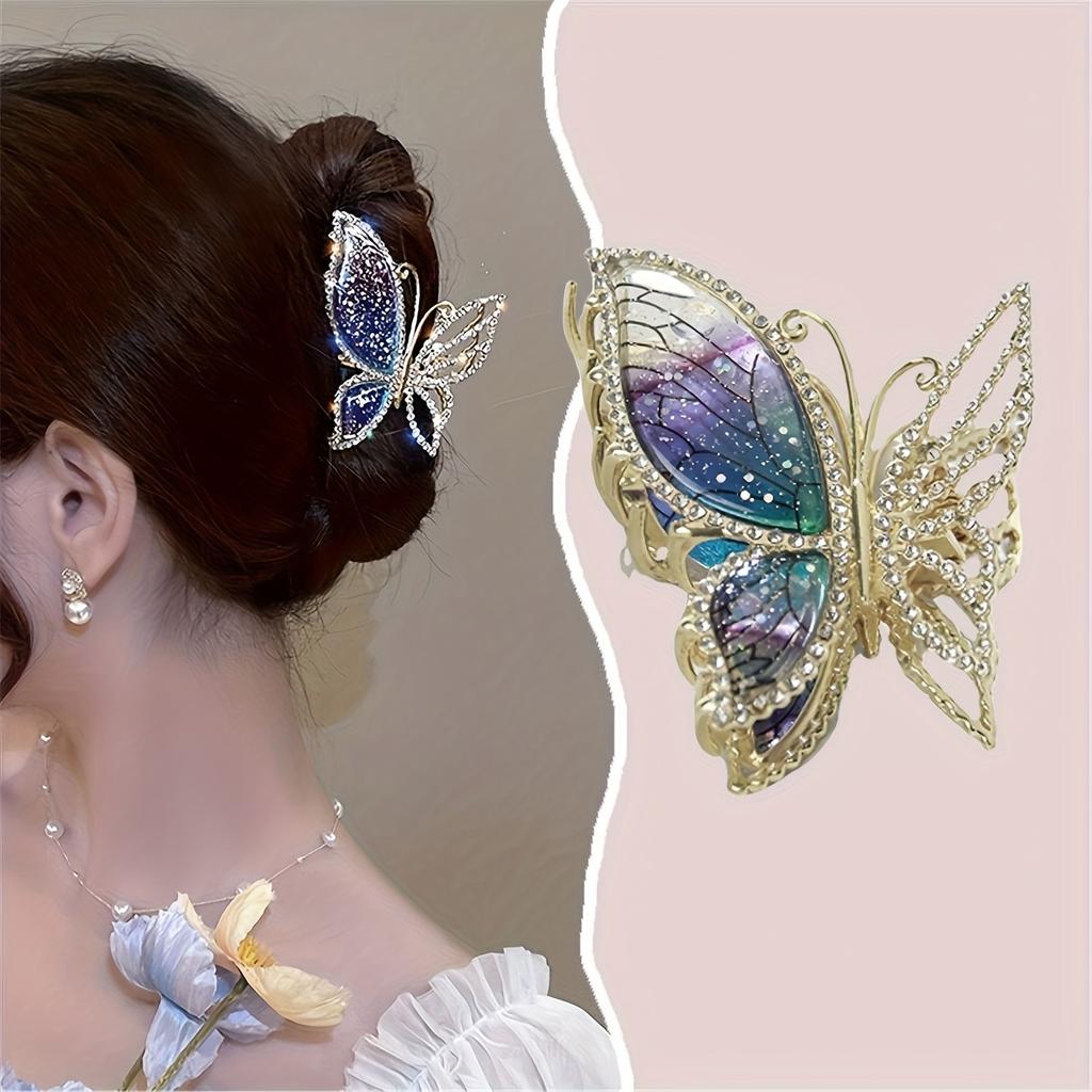 1PC Sweet Temperament Gentle Colorful Butterfly Grab Trigger High-end Exquisite Back Head Bun Shark Clip Hair Accessories