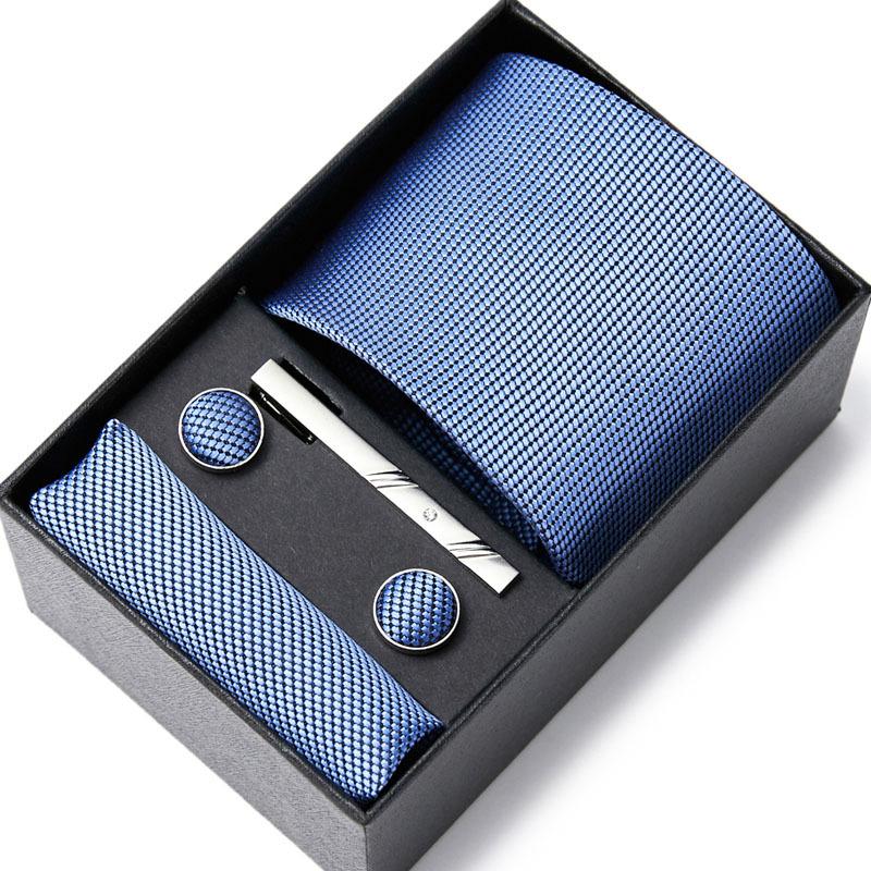 Tie Men'S Business Professional Dress Suit Blue Striped Gift Box Polyester Silk 7.5Cm Business Gift