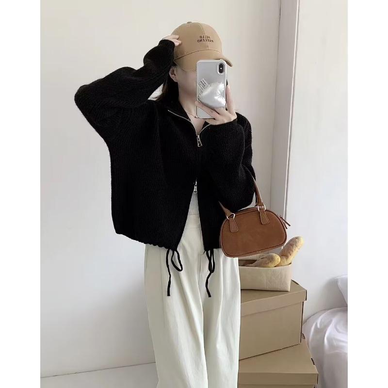 

Hooded zipper fashion knitted cardigan women s autumn and winter new loose age-reducing sweater jacket top trendy one size fits all чёрный